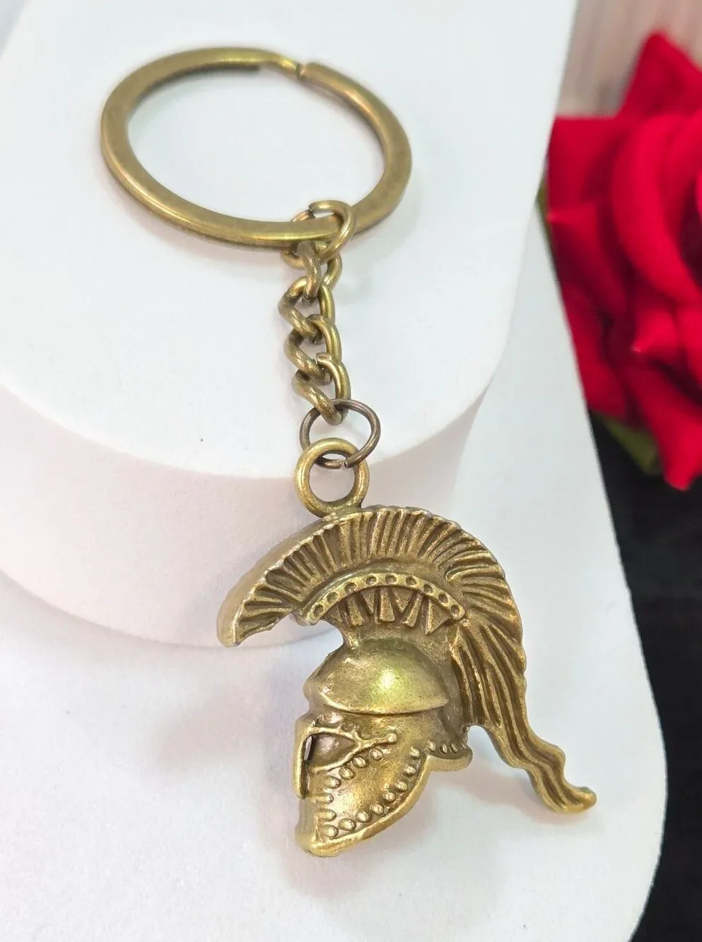 Spartan Helmet Keychain Gold Bronze Warrior Roman Greek Mascot Key Ring